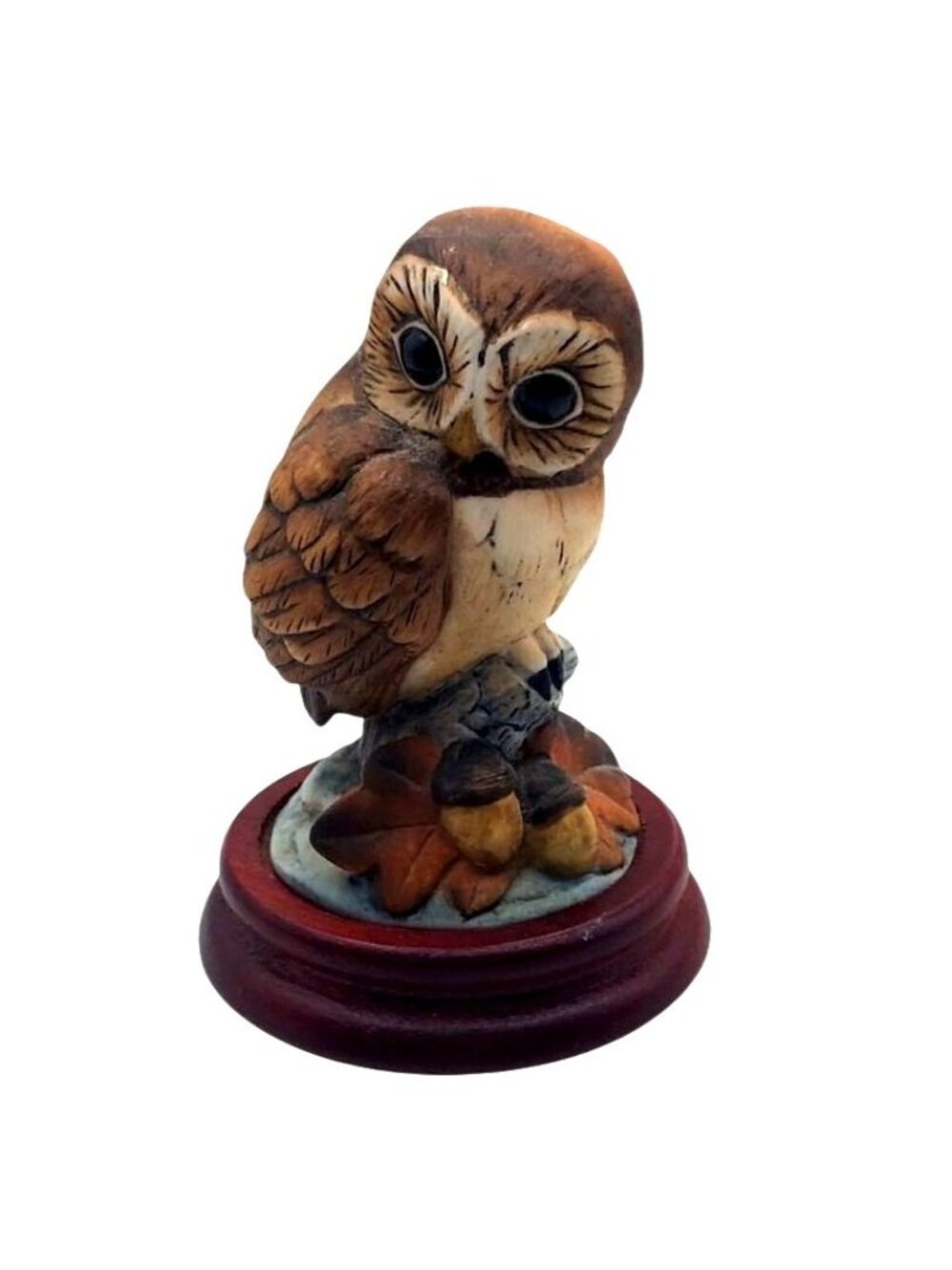 Andrea By Sadek Baby Owl Figurine Porcelain On Wood Base #6350 Japan Vintage